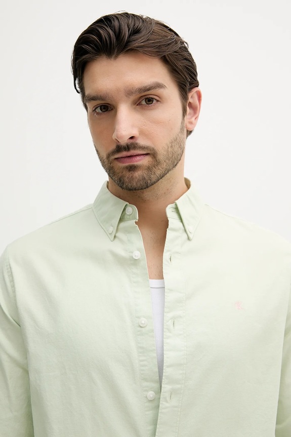 Calvin Klein Jeans koszula męska bawełniana z elastanem zielony LV140EM125
