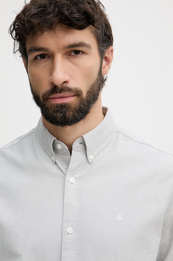 Calvin Klein Jeans košile pánská bavlněná s elastanem zelená LV140EM125