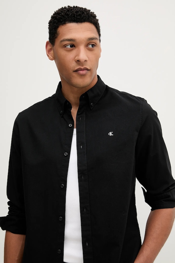 Calvin Klein Jeans cămașă bărbătească din bumbac cu elastan negru LV140EM125