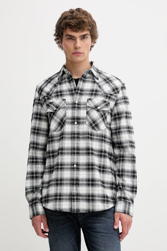 Βαμβακερό πουκάμισο Tommy Jeans κανονικό μαύρο DM0DM22019