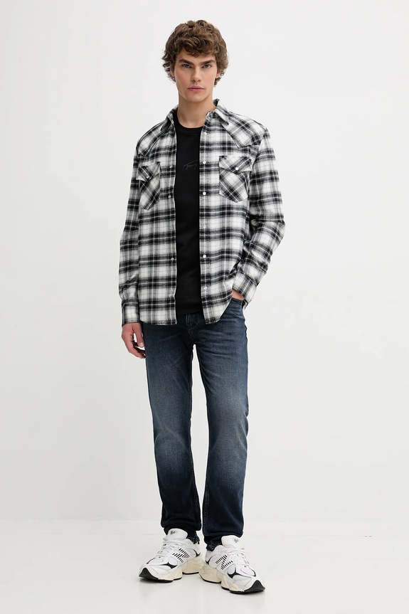 Βαμβακερό πουκάμισο Tommy Jeans DM0DM22019 μαύρο AW25