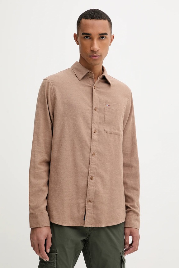 Tommy Jeans koszula bawełniana bawełna brązowy DM0DM22023