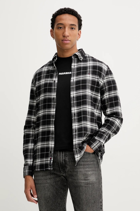 Βαμβακερό πουκάμισο Tommy Jeans μακρύ μαύρο DM0DM22024
