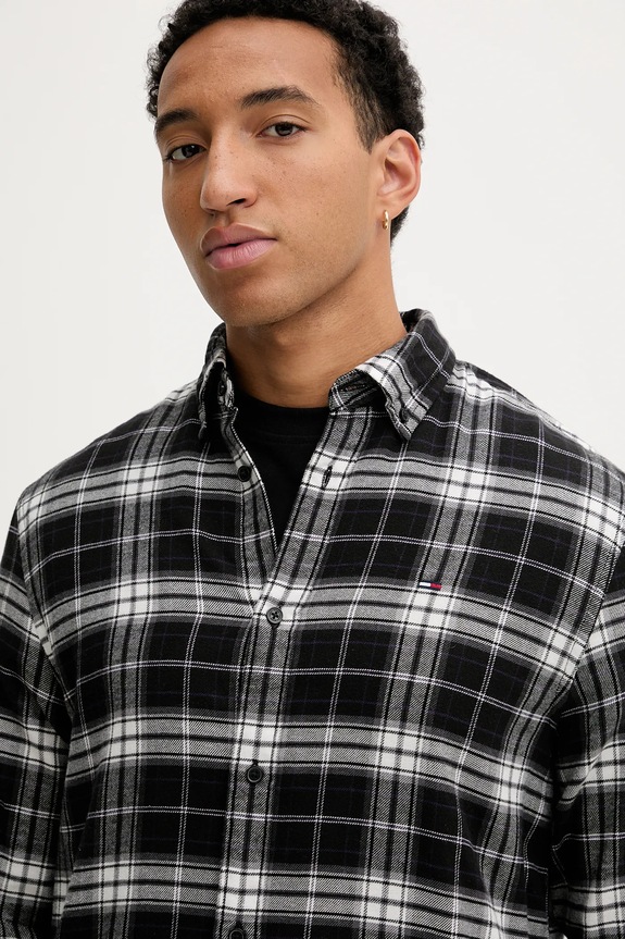 Βαμβακερό πουκάμισο Tommy Jeans μαύρο DM0DM22024