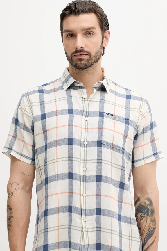 Πουκάμισο από λινό Barbour CROFT μπλε MSH5197