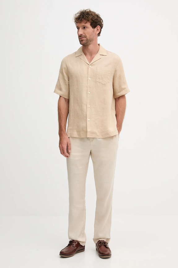 Πουκάμισο από λινό Frescobol Carioca 2029.523 μπεζ AW25