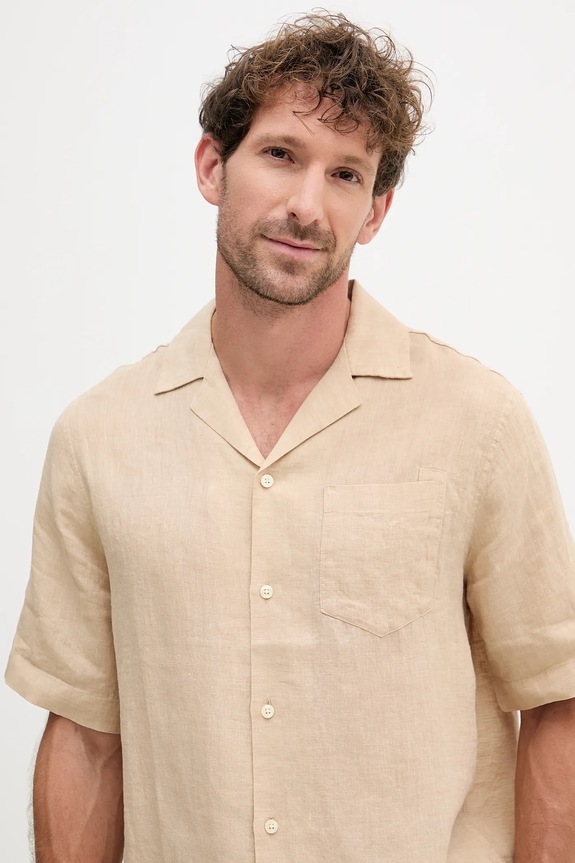 Πουκάμισο από λινό Frescobol Carioca μπεζ 2029.523
