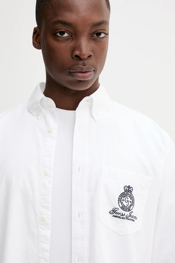 Βαμβακερό πουκάμισο Guess Jeans λευκό M5YH64.WHFK1