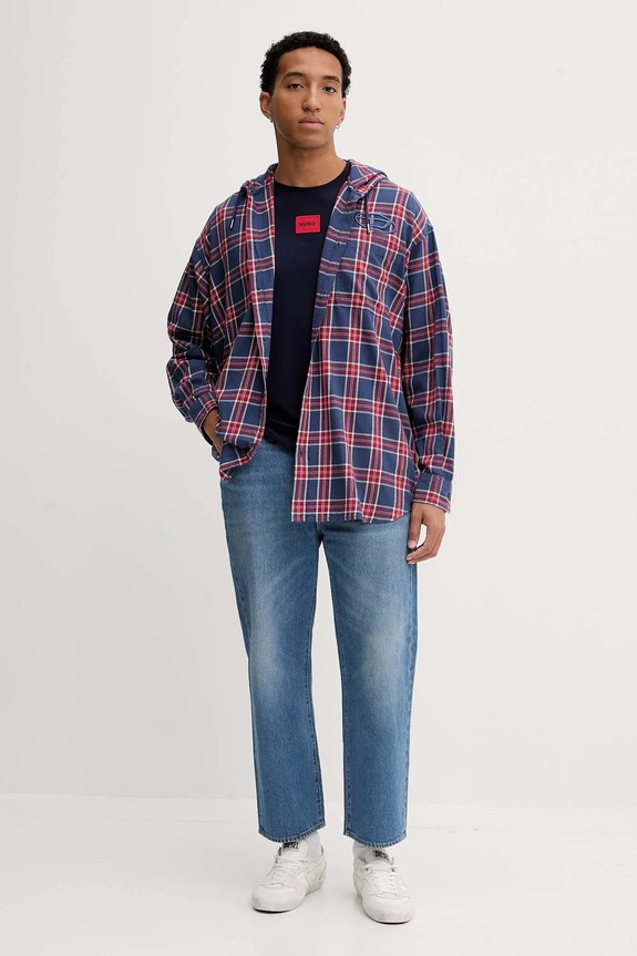 Bavlnená košeľa Diesel S-DEWNY-HOOD-AJFI A19446.0AJFI tmavomodrá AW25