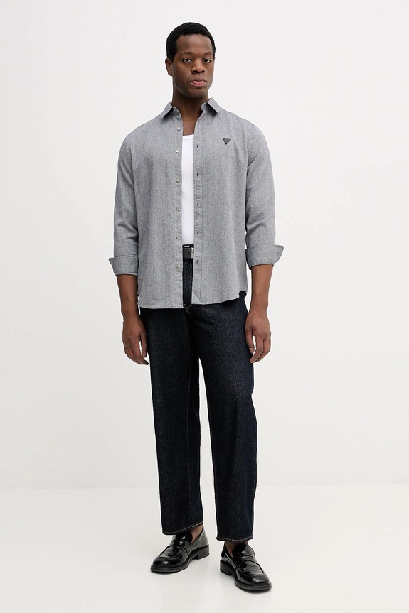 Βαμβακερό πουκάμισο Guess HERRINGBONE M5BH42.W2041 γκρί AW25
