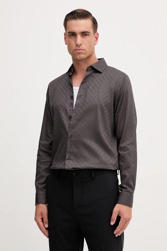 Bombažna srajca Armani Exchange Vzorčasti siva XM001142.AF13131