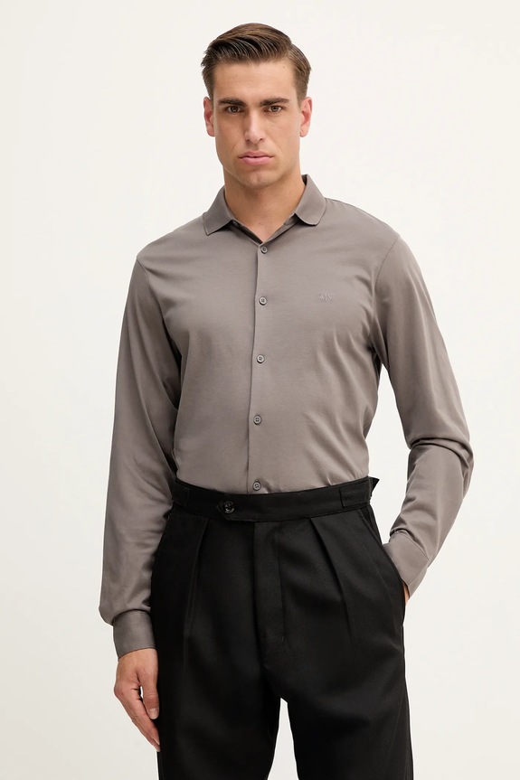 Armani Exchange camicia in cotone semplice grigio XM001370.AF10364