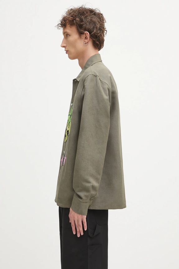 Sky High Farm koszula lniana Smoke strawbabies SHF07B002 zielony AW25