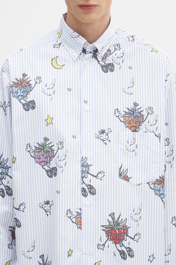 Sky High Farm cămașă din bumbac SHF overprint button down albastru SHF07B012