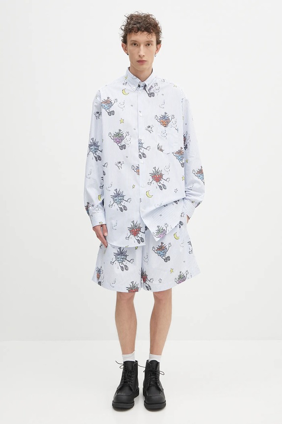 Sky High Farm cămașă din bumbac SHF overprint button down SHF07B012 albastru