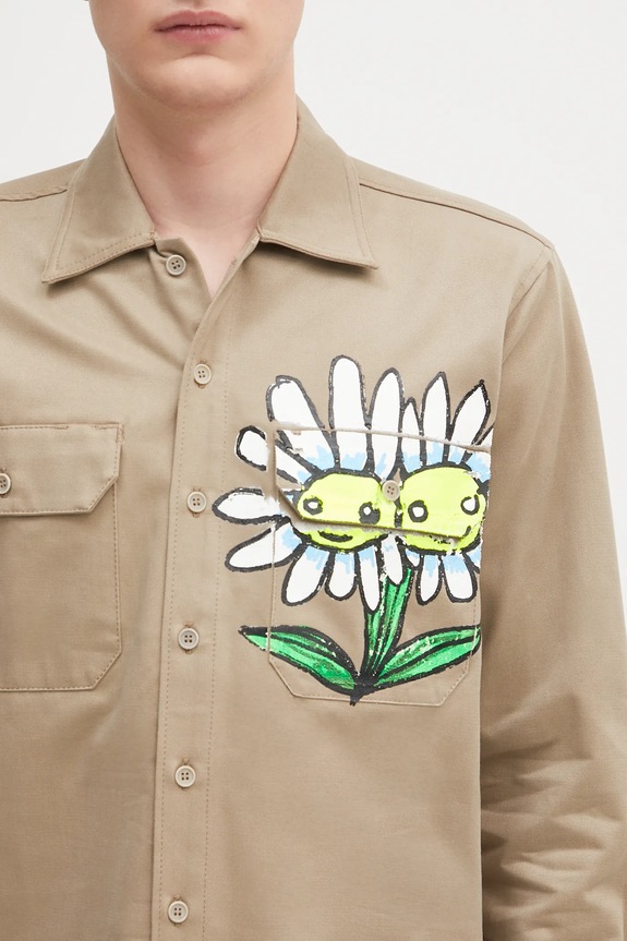 Pamučna košulja Sky High Farm Daisy workshirt bež SHF07B014