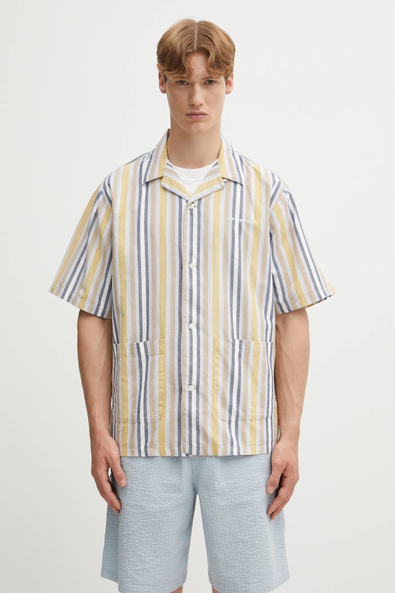 Carhartt WIP koszula z domieszką lnu S/S Folsey casual zielony I035154.3G8XX