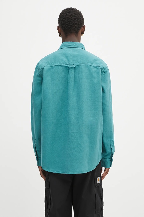 Clothing Carhartt WIP linen blend shirt Walter I033578.2ZUGD turquoise