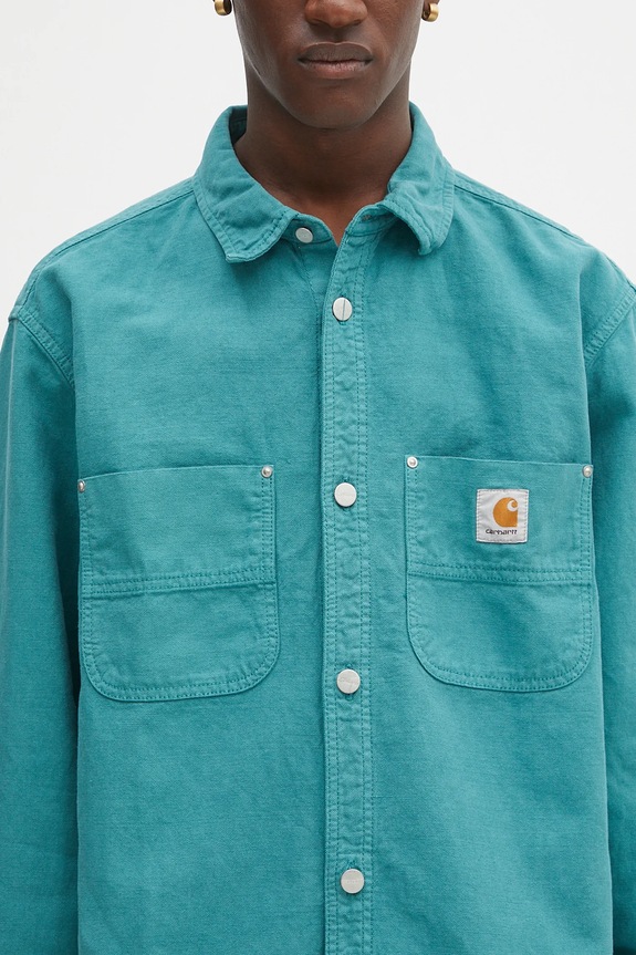 Carhartt WIP linen blend shirt Walter turquoise I033578.2ZUGD