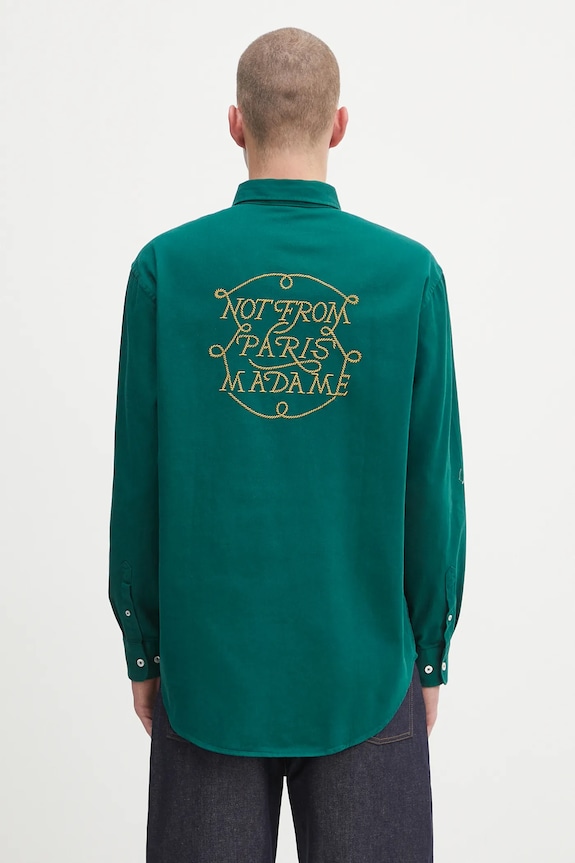 Drôle de Monsieur cotton shirt La Chemise Slogan Tresses button-down green H.SH237.CO217