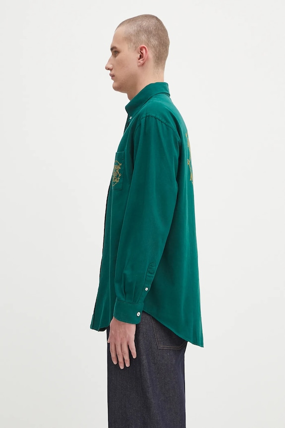 Drôle de Monsieur cotton shirt La Chemise Slogan Tresses H.SH237.CO217 green AW25