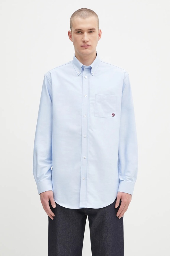 Bavlněná košile Drôle de Monsieur La Chemise Oxford dlouhý modrá H.SH240.CO225