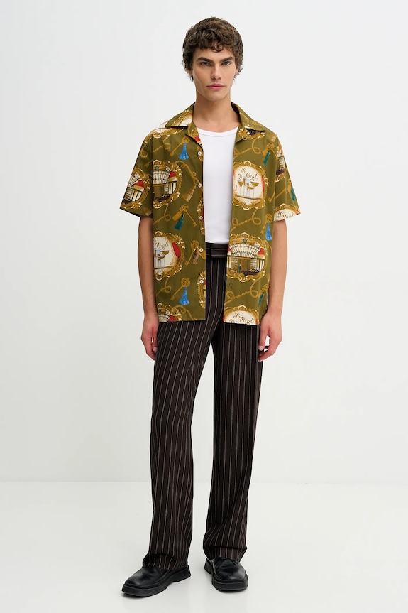 Bavlnená košeľa Drôle de Monsieur La Chemise Grand HUtel H.SH228.LI010 zelená AW25