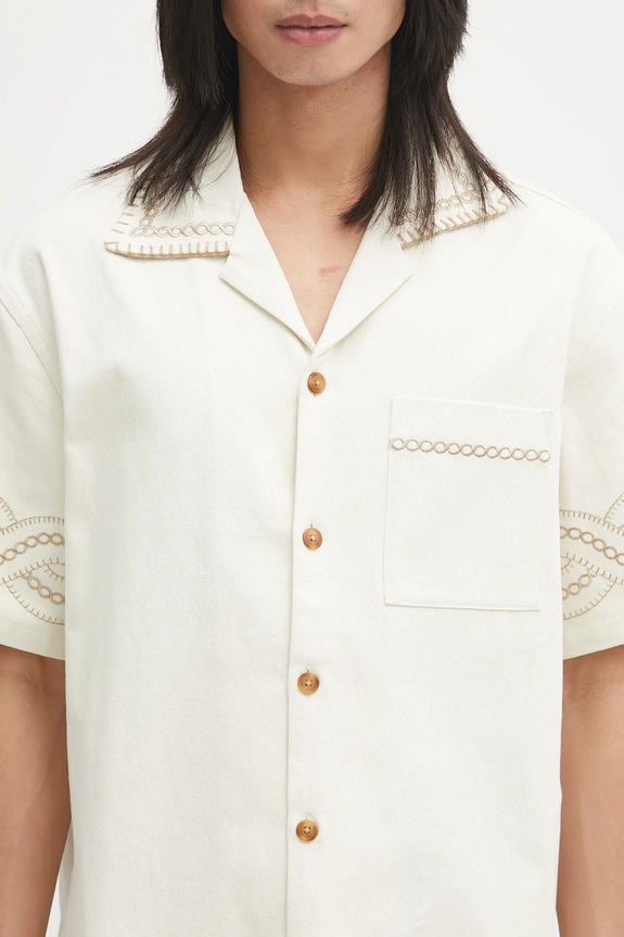 Drôle de Monsieur cămașă din bumbac La Chemise BrodEe Tresses bej H.SH227.CO215