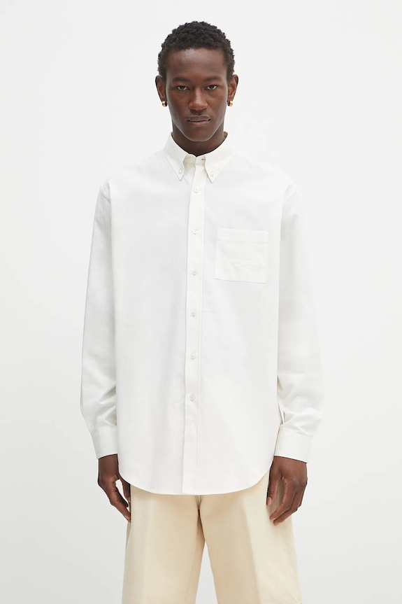 Drôle de Monsieur koszula bawełniana La Chemise Oxford gładkie beżowy PERM.SH173.CO116