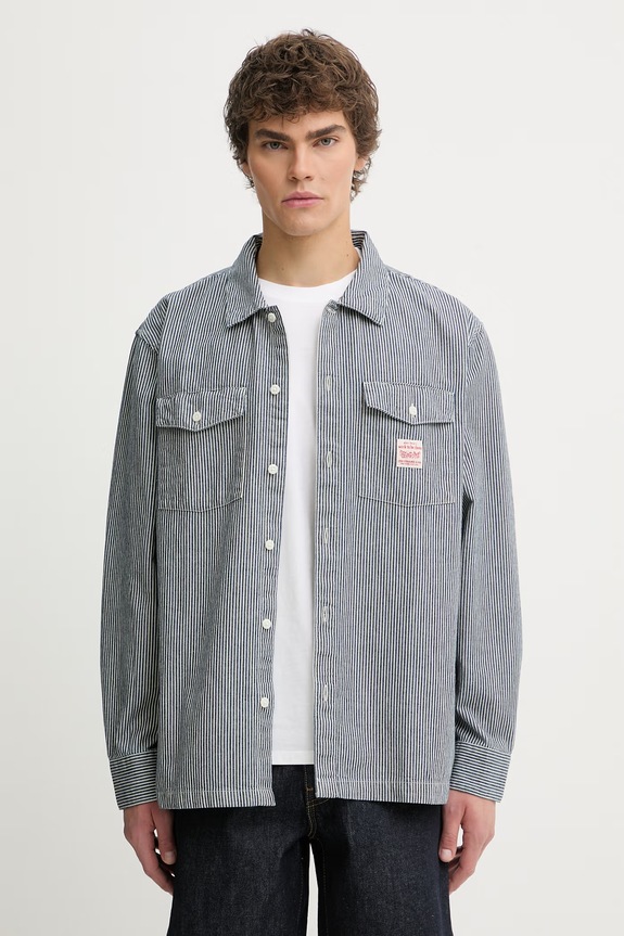 Βαμβακερό πουκάμισο Levi's μακρύ σκούρο μπλε 003O2