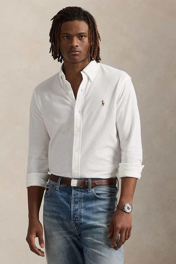 Βαμβακερό πουκάμισο Polo Ralph Lauren μακρύ λευκό 710979488
