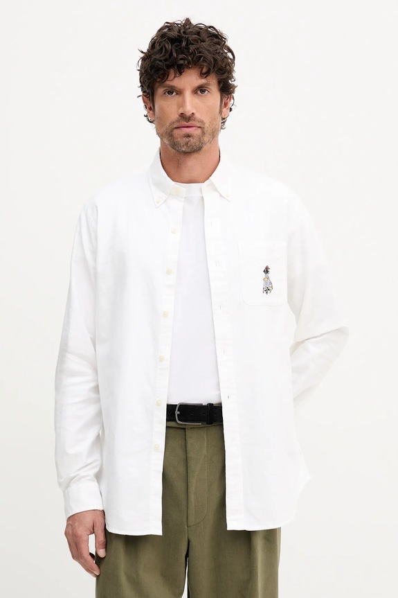 Polo Ralph Lauren cămașă din bumbac lung alb 710P00526
