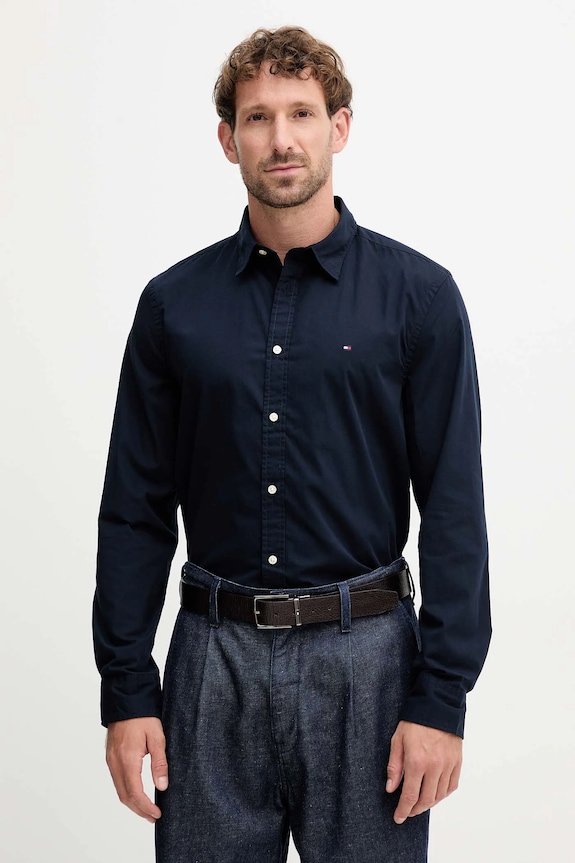 Bavlnená košeľa Tommy Hilfiger slim tmavomodrá MW0MW40460