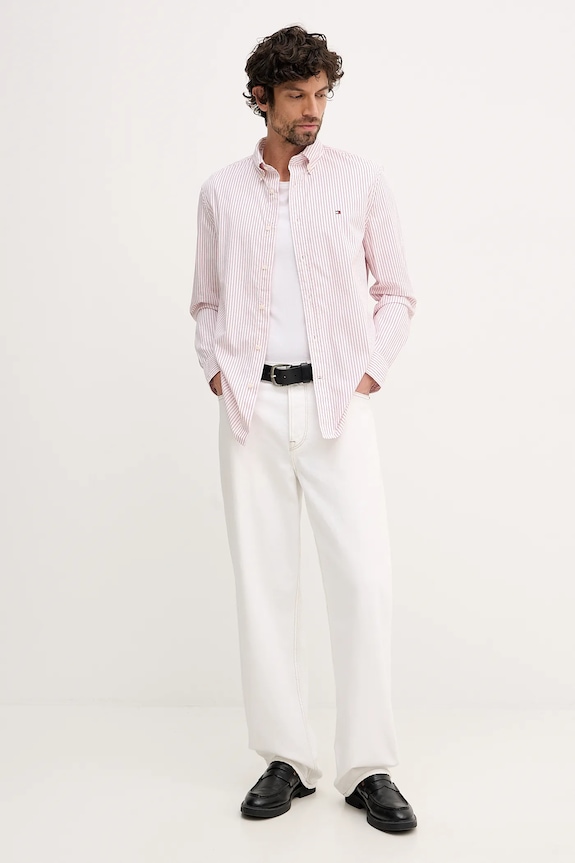 Bavlnená košeľa Tommy Hilfiger MW0MW41399 červená SS26