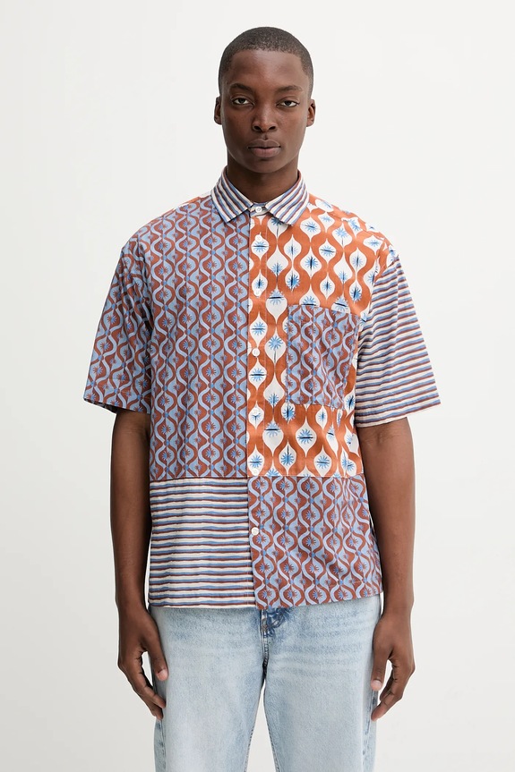 Desigual cămașă din bumbac VICENTE scurt multicolor 25WMCW03