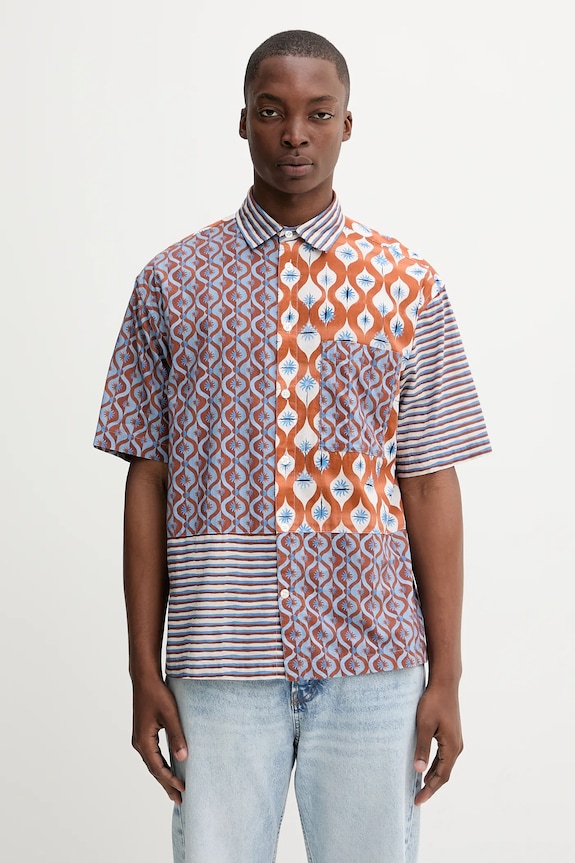 Desigual cămașă din bumbac VICENTE scurt multicolor 25WMCW03