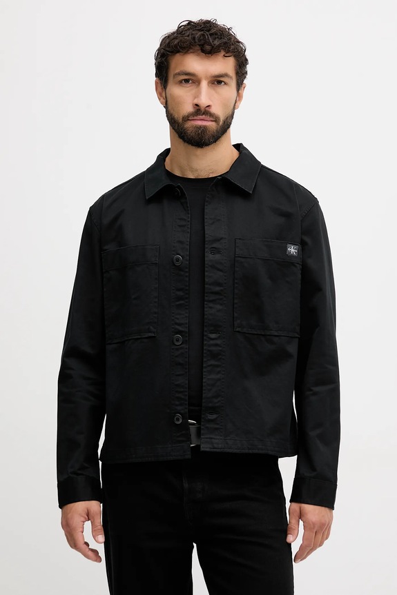 Βαμβακερό πουκάμισο Calvin Klein Jeans μακρύ μαύρο LV04RD110G