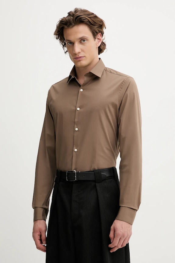 Calvin Klein koszula z elastanem brązowy LV019EU037