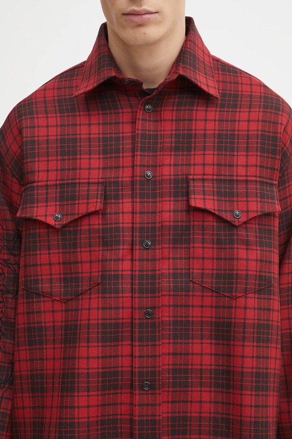 VETEMENTS wool shirt Plaid Embroidered red UH76SH900BR