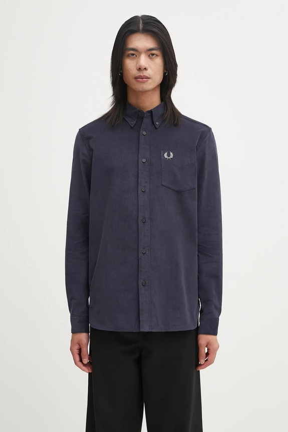 Бавовняна сорочка Fred Perry гладкий темно-синій M1737