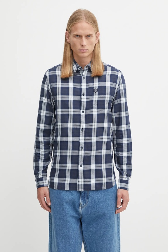 Fred Perry cămașă din bumbac cu modele bleumarin M1742