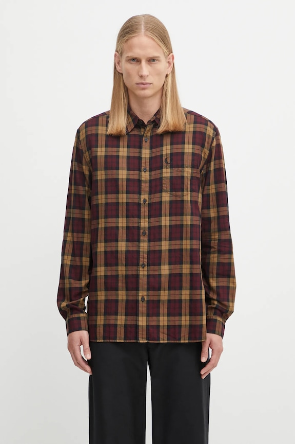 Βαμβακερό πουκάμισο Fred Perry κανονικό μπορντό M1742