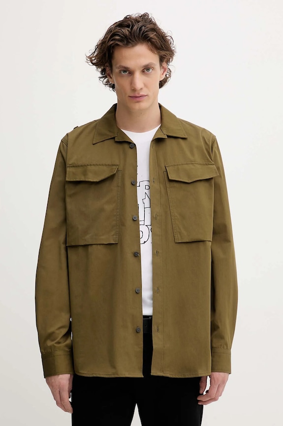 G-Star cămașă din bumbac Cargo Pocket Regular lung verde D26942.E077