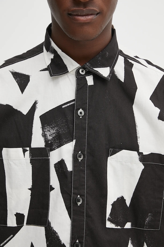 NEIGHBORHOOD camicia in cotone abstract pattern plain shirt ss beige 251TSNH.SHM13