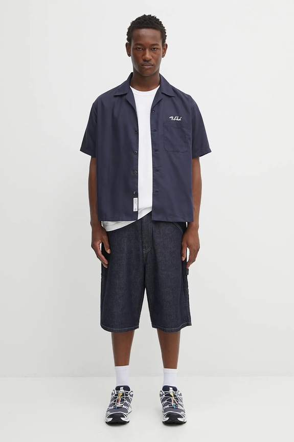 NEIGHBORHOOD camicia solid-color hawaiian shirt ss 251TSNH.SHM07 blu navy