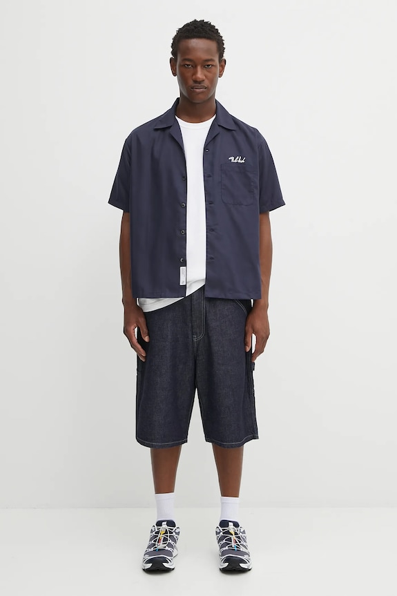 NEIGHBORHOOD camicia solid-color hawaiian shirt ss 251TSNH.SHM07 blu navy