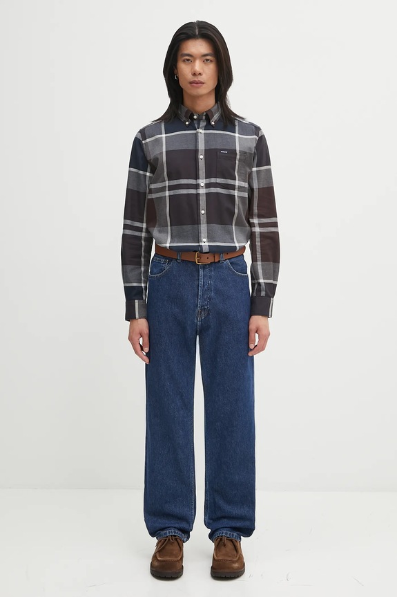Bavlnená košeľa Barbour Dunoon Tailored Tartan Shirt MSH4980TN38 tmavomodrá