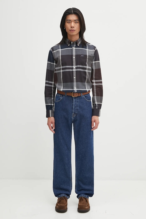 Bavlnená košeľa Barbour Dunoon Tailored Tartan Shirt MSH4980TN38 tmavomodrá