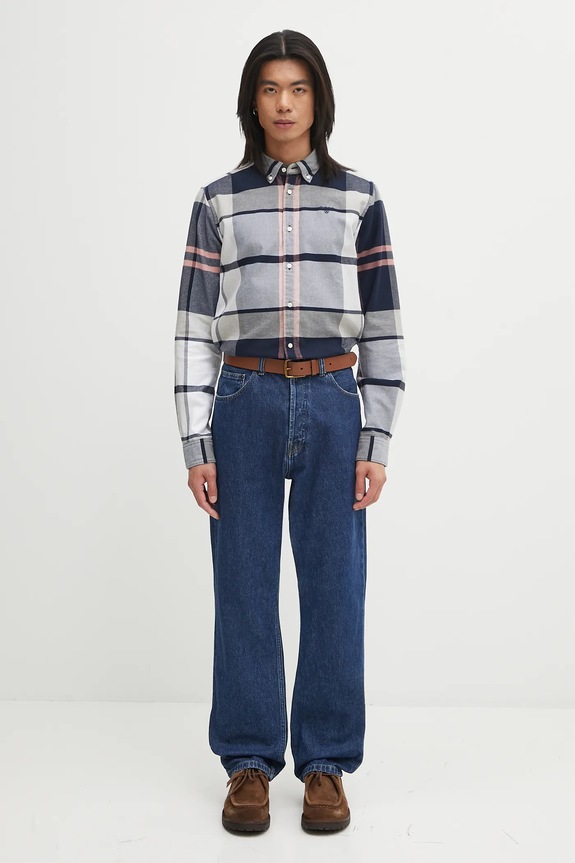 Bavlnená košeľa Barbour Iceloch Tailored Tartan Shirt MSH4994TN42 tmavomodrá