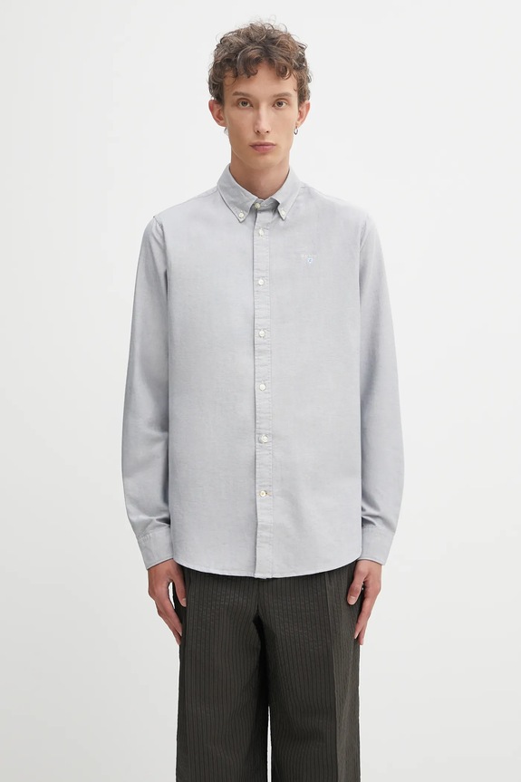 Хлопковая рубашка Barbour Oxtown Tailored Shirt гладкий серый MSH5301BU43